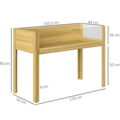 Högbädd i trä 110x50x80 cm med akrylpaneler & dränering – vädertålig