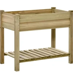Hot Högbädd med hylla 91x51x76 cm, trä, grön – med dräneringshål Planteringsbänkar