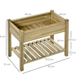 Hot Högbädd med hylla 91x51x76 cm, trä, grön – med dräneringshål Planteringsbänkar
