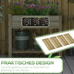 Hot Högbädd med hylla 91x51x76 cm, trä, grön – med dräneringshål Planteringsbänkar
