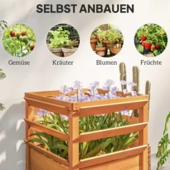 Outlet Högbädd med spaljé & öppen botten 65x65x60 cm, trä – för klätterväxter Kompostering