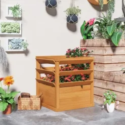 Outlet Högbädd med spaljé & öppen botten 65x65x60 cm, trä – för klätterväxter Kompostering