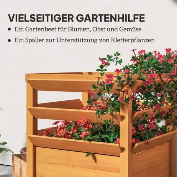 Clearance Högbädd med spaljé & öppen botten 65x65x60 cm, trä – för klätterväxter Kompostering