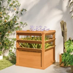 Clearance Högbädd med spaljé & öppen botten 65x65x60 cm, trä – för klätterväxter Kompostering