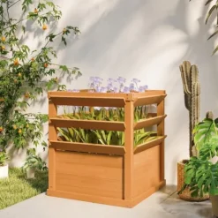 New Högbädd med spaljé & öppen botten 65x65x60 cm, trä – för klätterväxter Kompostering