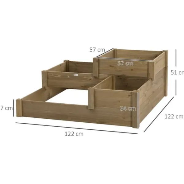 Best Högbädd 3-stegs i gran 122x122x51 cm, brun – för örter & blommor Planteringsbänkar