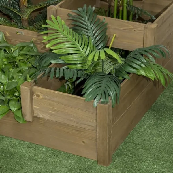 Best Högbädd 3-stegs i gran 122x122x51 cm, brun – för örter & blommor Planteringsbänkar