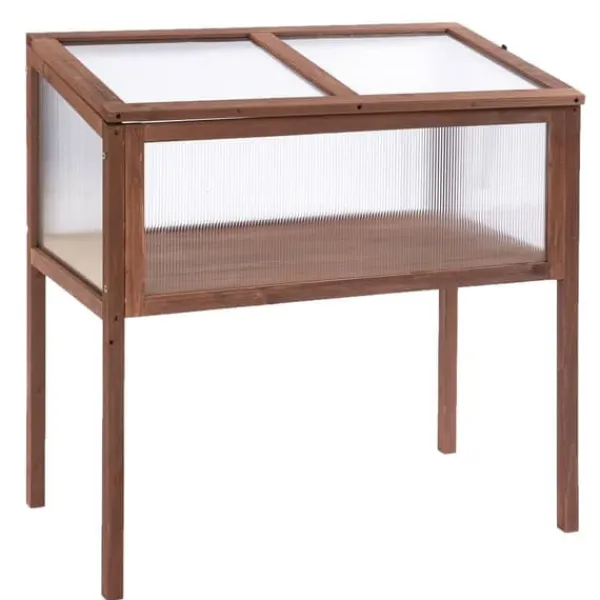 Clearance Högbädd/drivbänk 90x50x93 cm, gran & PC-skiva, brun – örtlåda för trädgård/terrass Växthus