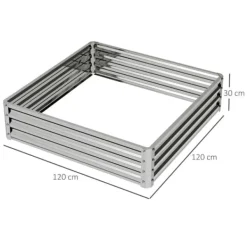 Högbädd/planteringslåda i stål 120x120x30 cm, silver – trädgård/terrass
