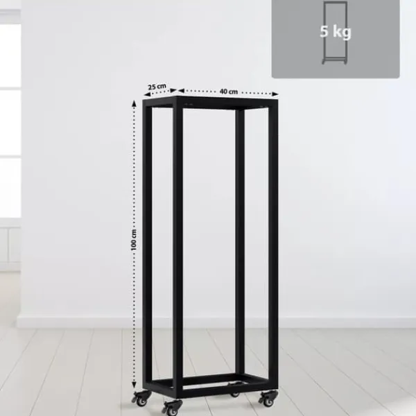 Hilta Metal Log Holder with Wheels, Black, 25x40x100 cm