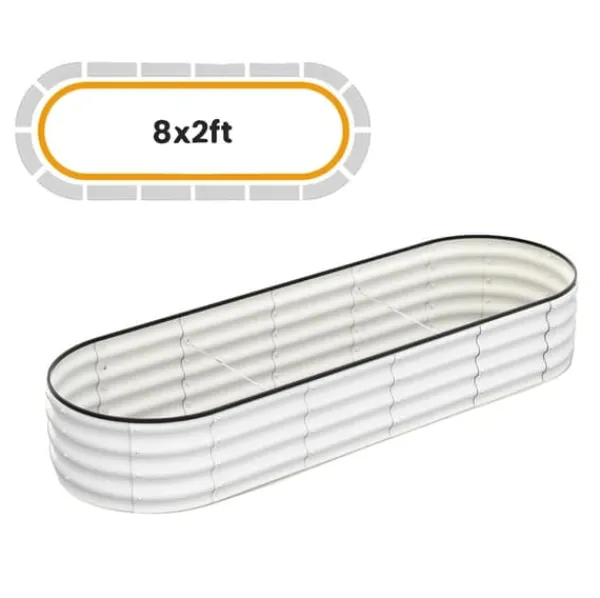 Clearance Höjd Trädgårdsbädd, Oval Galvaniserad Metallkonstruktion, Mångsidiga Planteringsalternativ,Vit 8x2x1 FT Krukor & Växtbehållare