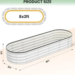 Clearance Höjd Trädgårdsbädd, Oval Galvaniserad Metallkonstruktion, Mångsidiga Planteringsalternativ,Vit 8x2x1 FT Krukor & Växtbehållare
