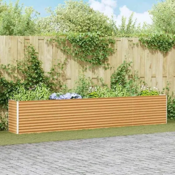 vidaXL Höjd trädgårdsbänk i galvaniserat stål - - 390x50x68 cm - Ljusbrun - Väderbeständig