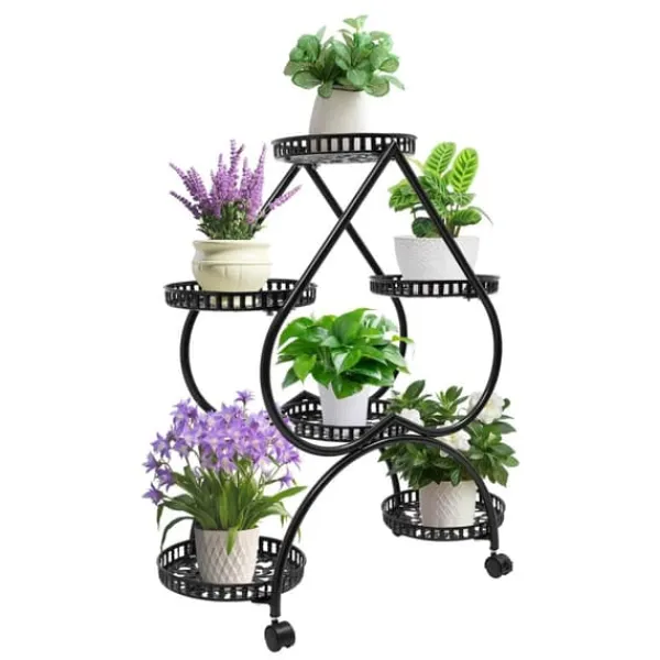 Hjärtformat växtställ - Blomsterställ - 6 hyllplan - Järn - 4 hjul (2 med broms) - 7,5 kg per hyllplan Växtställ