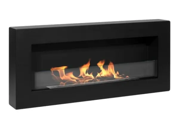 Hängande etanolspis Biokamin Hängande biokamin Bioetanolbrännare BOX 90 cm x 40 cm x 12 cm matt svart med glas ekologisk spis