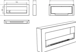 Hängande etanolspis Biokamin Hängande biokamin Bioetanolbrännare BOX 90 cm x 40 cm x 12 cm matt svart med glas ekologisk spis