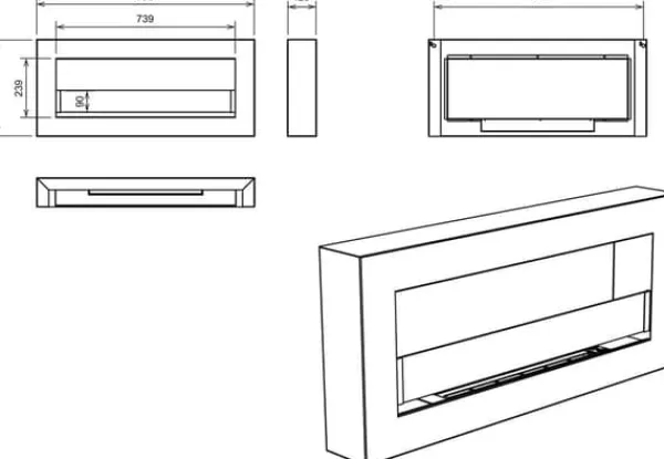 Hängande etanolspis Biokamin Hängande biokamin Bioetanolbrännare BOX 90 cm x 40 cm x 12 cm matt svart med glas ekologisk spis