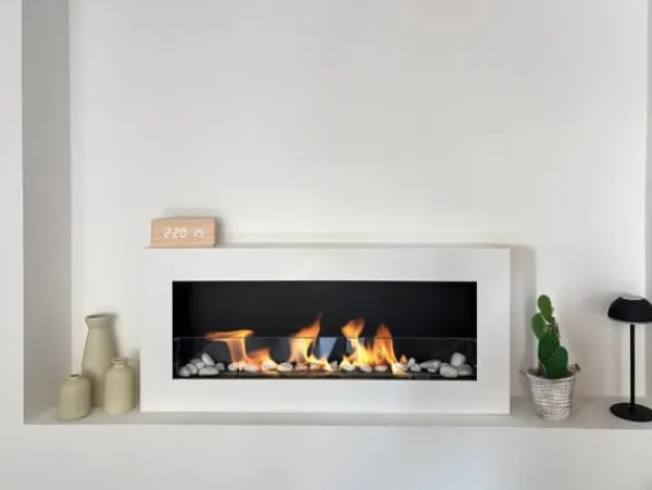 Online Hängande etanolspis Biokamin Hängande biokamin Bioetanolbrännare BOX 90 cm x 40 cm x 12 cm matt vitt med glas ekologisk spis Vedeldade Kaminer
