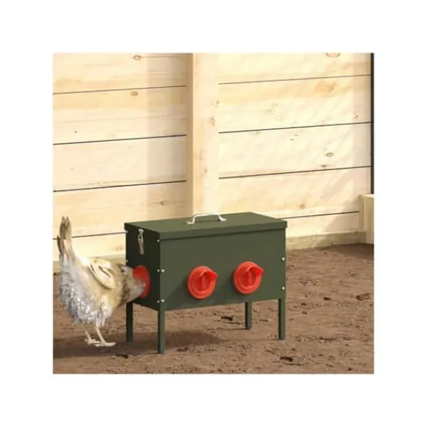 New Hönsmatare i metall - - Olivegrön - 41.5x20.5x33 cm - Kallvalsad stål - Kapacitet 15 kg För Fåglar & Småvilt