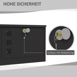 HOMCOM brevlåda svart metall med tidningsfack och visningsfönster, 36,5x11,5x29cm