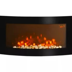 HOMCOM Elektrisk Kamin Väggmonterad 89,2 x 13,5 x 48 cm Svart Metall och Glas