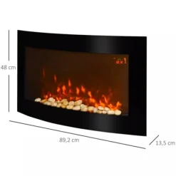 HOMCOM Elektrisk Kamin Väggmonterad 89,2 x 13,5 x 48 cm Svart Metall och Glas