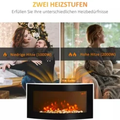 HOMCOM Elektrisk Kamin Väggmonterad 89,2 x 13,5 x 48 cm Svart Metall och Glas