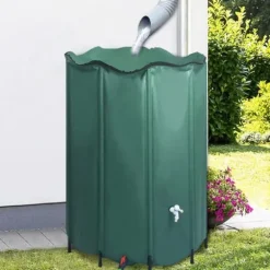 New Hopfällbar regntunna 1350 L med kran – Vattenbesparing | Färg: Grön | Storlek: 1350 L Regntunnor