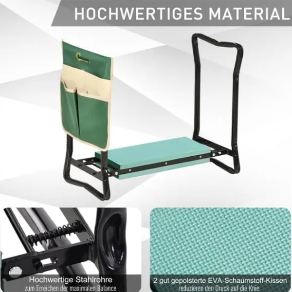 Clearance Hopfällbar trädgårdspall/knästöd 2-i-1 med verktygsväska, EVA-skum, 58×28×49 cm Stöd Med Hjul, Säten & Knäskydd För Trädgårdsskötsel
