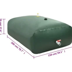 Hopfällbar vattentank med kran 2100 L - PVC, slitstark och flexibel | Färg: Grön | Storlek: 2100 L