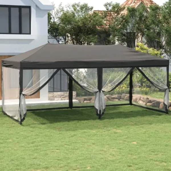 New Hopfällbart partytält med sidoväggar antracit 3x6 m Tält & Lusthus