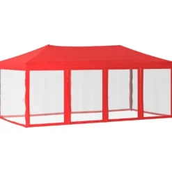 Hopfällbart partytält med sidoväggar röd 3x6 m Tält & Lusthus
