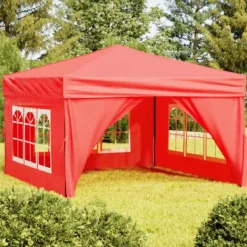 vidaXL Hopfällbart partytält med sidoväggar röd 3x3 m