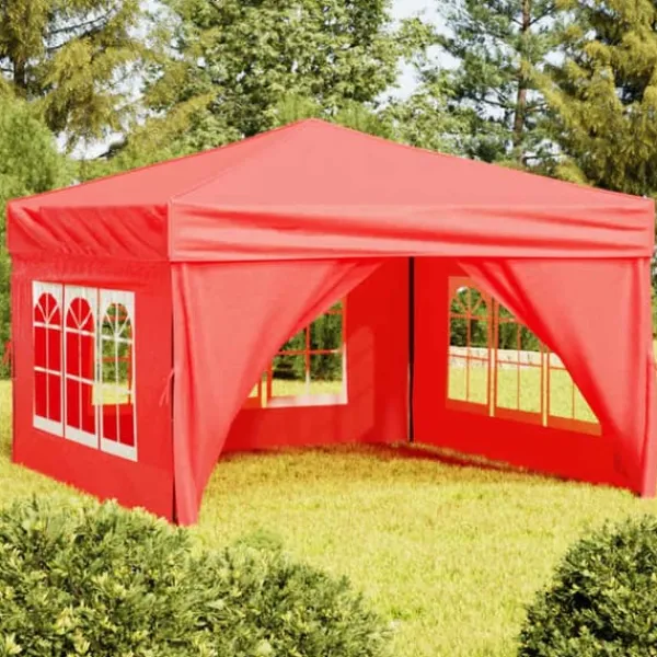 vidaXL Hopfällbart partytält med sidoväggar röd 3x3 m