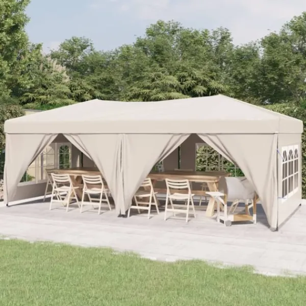 Hot Hopfällbart partytält med sidoväggar gräddvit 3x6 m Tält & Lusthus