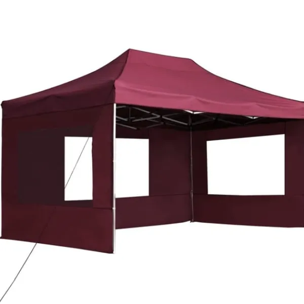 vidaXL Hopfällbart partytält med väggar aluminium 4,5x3 m vinröd