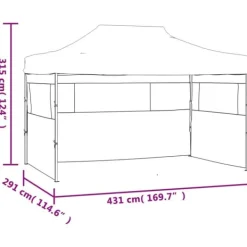 Hopfällbart tält med 3 väggar - Utomhustält för bröllop och fester | Färg: Antracit | Storlek: 431x291x315 cm
