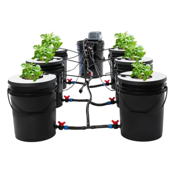 Sale Hydroponisk odling - DWC-system - 7 hinkar - 20 L per hink - 30×38 cm per hink - EU-kontakt 220–240 V 9 W - Svart Kit För Växt- & Örtplantering