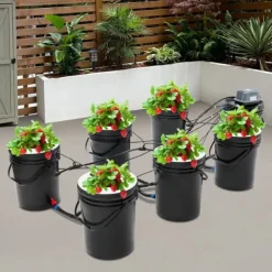 Sale Hydroponisk odling - DWC-system - 7 hinkar - 20 L per hink - 30×38 cm per hink - EU-kontakt 220–240 V 9 W - Svart Kit För Växt- & Örtplantering
