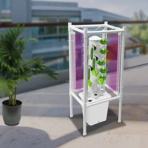 Clearance Hydroponisk tornträdgård - Inomhus odlingssystem - 6 nivåer - 30 planthål - 4 LED växtlampor - Självvattnande - Smart - Vit Kit För Växt- & Örtplantering