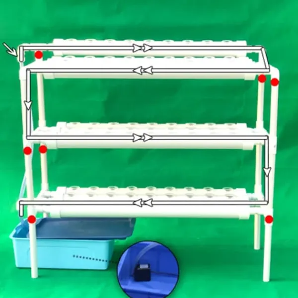 Hydroponiskt odlingskit - Rörsystem för växter - 90 odlingsplatser - 3 lager - PVC-U - Rör Ø 6,3 cm - Hål Ø 3,2 cm - Ljusgrå