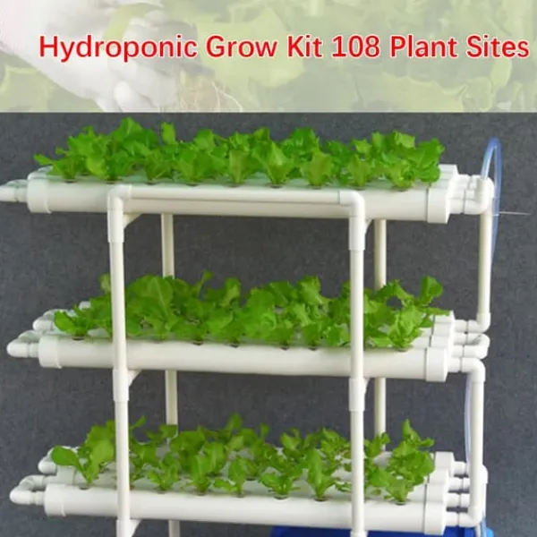 Sale Hydroponiskt odlingskit - 3-lagers odlingssystem - 108 hål - PVC-U - Rör Ø 6,3 cm - Hål Ø 3,2 cm - Slang 1,2 m - Vit Kit För Växt- & Örtplantering