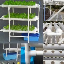 Sale Hydroponiskt odlingskit - 3-lagers odlingssystem - 108 hål - PVC-U - Rör Ø 6,3 cm - Hål Ø 3,2 cm - Slang 1,2 m - Vit Kit För Växt- & Örtplantering