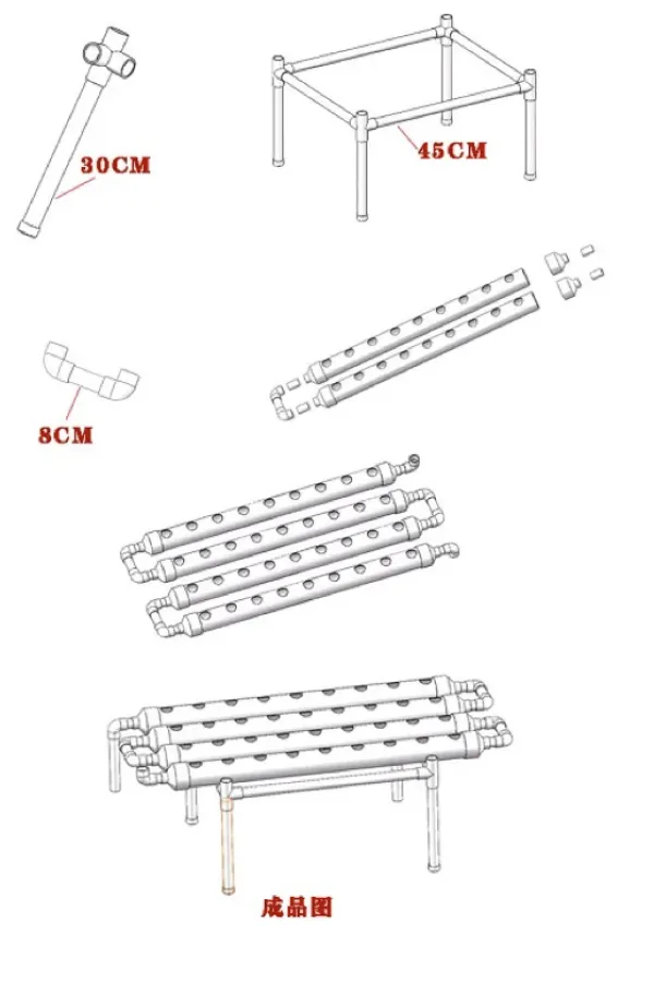 Hot Hydroponiskt odlingskit - 1-lagersystem - 54 hål - PVC-U - Håldiameter 3,2 cm - 4/6 rör - Lila Kit För Växt- & Örtplantering