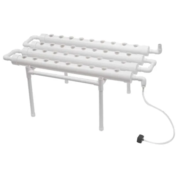 Hydroponiskt odlingskit - Hydroponiskt system - 4 rör - 36 odlingshål - En nivå - För grönsaker, örter, blommor - Vit