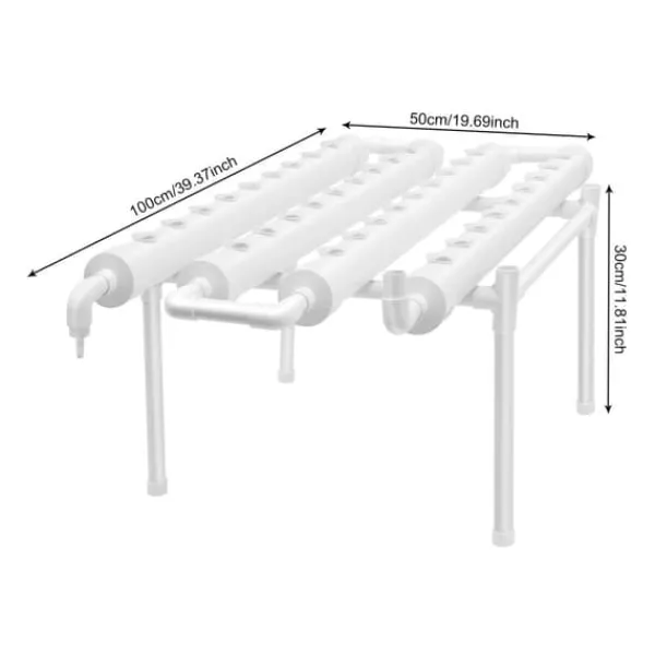 Discount Hydroponiskt odlingskit - 1-Lagers System - 36 Odlingsplatser - PVC-U - Håldiameter 3,2 cm - Rör Ø 6,3 cm - Vit Kit För Växt- & Örtplantering