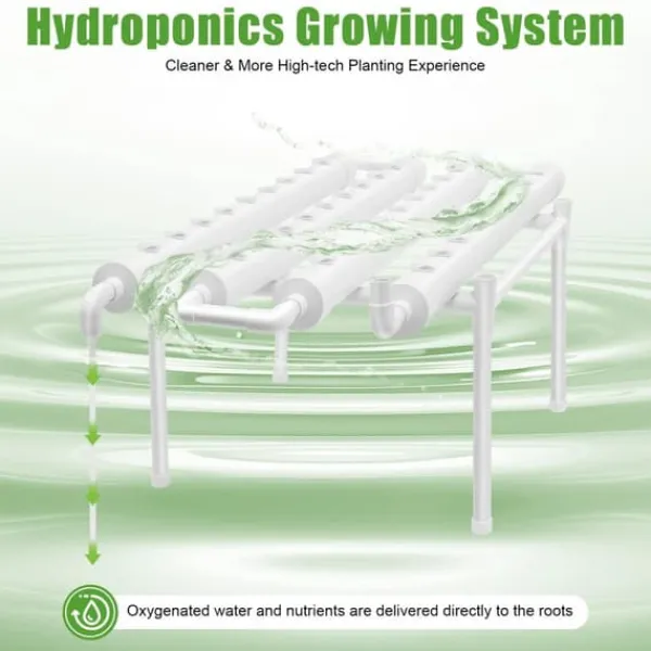 Discount Hydroponiskt odlingskit - 1-Lagers System - 36 Odlingsplatser - PVC-U - Håldiameter 3,2 cm - Rör Ø 6,3 cm - Vit Kit För Växt- & Örtplantering