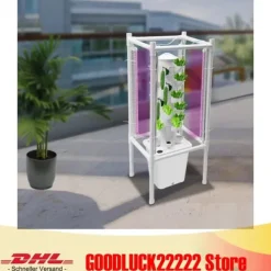 Outlet Hydroponiskt odlingskit - Plantskolekrukor - Vattenpump & slangadapter - Vattennivåmätare - Livsmedelsklassad PP - Platssparande design - Vit Kit För Växt- & Örtplantering