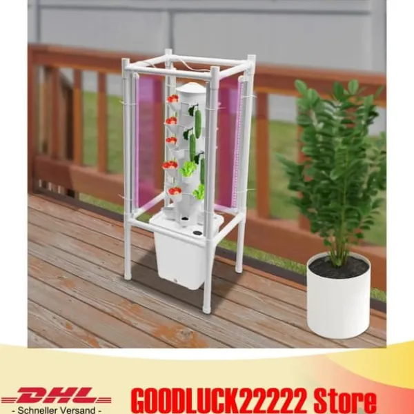 Outlet Hydroponiskt odlingskit - Plantskolekrukor - Vattenpump & slangadapter - Vattennivåmätare - Livsmedelsklassad PP - Platssparande design - Vit Kit För Växt- & Örtplantering