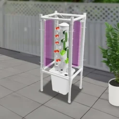 Hot Hydroponiskt odlingskit - Vertikalt odlingstorn - 6 lager - 30 planteringshål - 10 l vattentank - För grönsaker & örter - Vit Kit För Växt- & Örtplantering